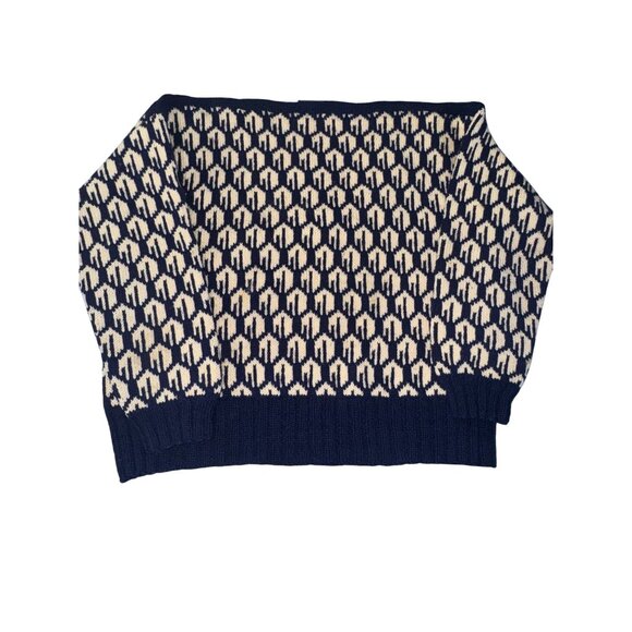 Handknitted Oslo Sweater Shop Pure Wool Blue & White Nordic Pattern Pullover - Picture 2 of 7